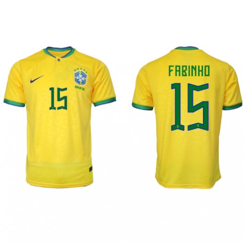 Brazil Fabinho #15 Replica Home Shirt World Cup 2022 Short Sleeve